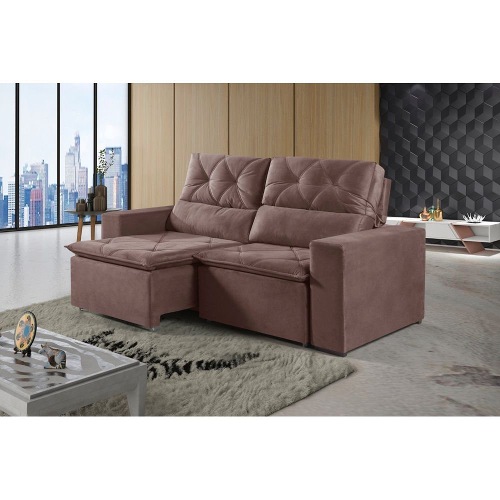 Sofá Retrátil Oviedo 200cm TecPaiva 11 Marrom viggore