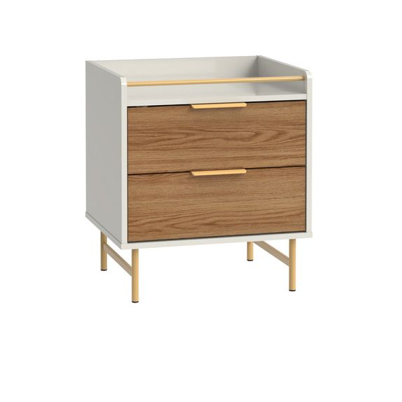 Mesa de Cabeceira 2 Gavetas Yves Off/Freijo/Dourado