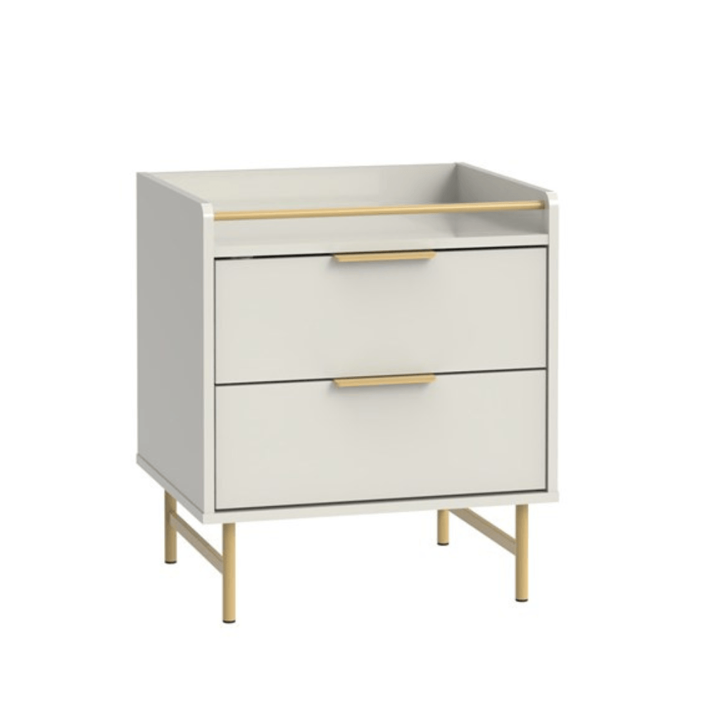 Mesa de Cabeceira Jasper 63 cm - Branco Gloss c/ Dourado - Homedock