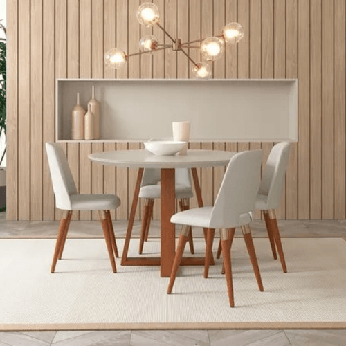 Mesa-de-Jantar-Bennett-Redonda-115m-com-4-cadeiras-Selina-giratoria-Off-White-GlossLinho-Bege